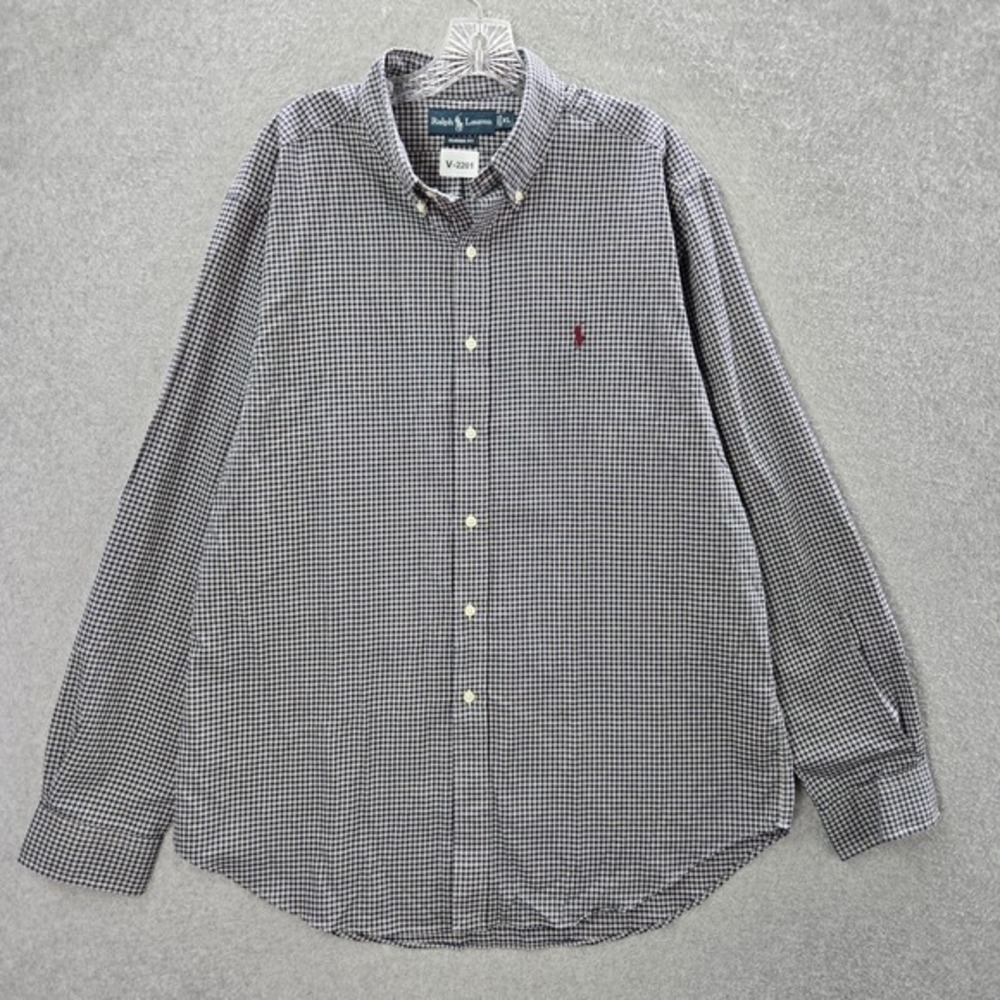 Ralph Lauren Men Button Up Shirt XL Blue Plaid‎ Logo Embroidered Classic Fit